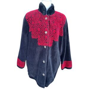 Coldwater Creek Women's Medium Vintage Fleeced Casual Jacket Holiday Black/Red